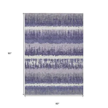 5' X 8' Purple And Ivory Striped Washable Indoor Outdoor Area Rug
