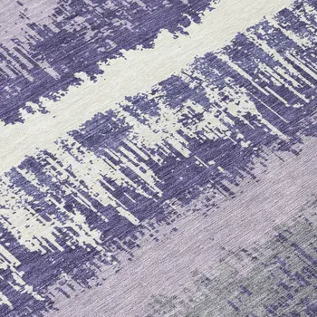 5' X 8' Purple And Ivory Striped Washable Indoor Outdoor Area Rug