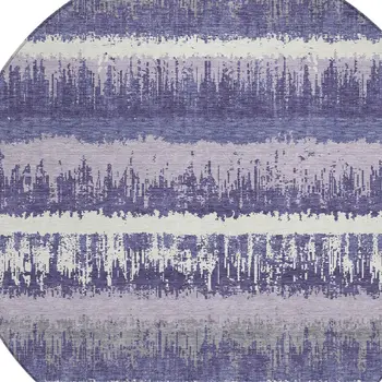 8' Purple And Ivory Round Striped Washable Indoor Outdoor Area Rug