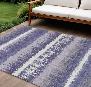 8' X 10' Purple And Ivory Striped Washable Indoor Outdoor Area Rug