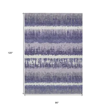 8' X 10' Purple And Ivory Striped Washable Indoor Outdoor Area Rug