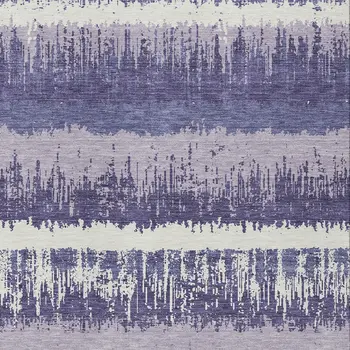 9' X 12' Purple And Ivory Striped Washable Indoor Outdoor Area Rug