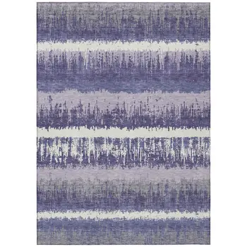 9' X 12' Purple And Ivory Striped Washable Indoor Outdoor Area Rug
