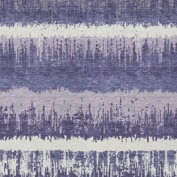 10' X 14' Purple And Ivory Striped Washable Indoor Outdoor Area Rug
