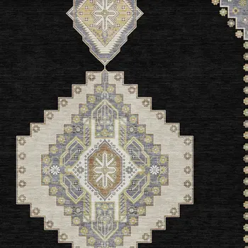 3' X 5' Black Gold And Gray Oriental Washable Indoor Outdoor Area Rug