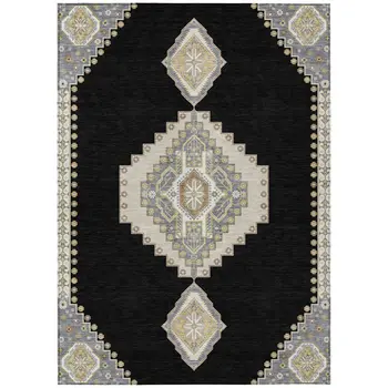 5' X 8' Black Gold And Gray Oriental Washable Indoor Outdoor Area Rug