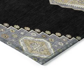 5' X 8' Black Gold And Gray Oriental Washable Indoor Outdoor Area Rug