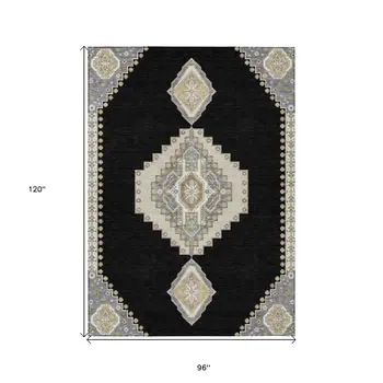 8' X 10' Black Gold And Gray Oriental Washable Indoor Outdoor Area Rug