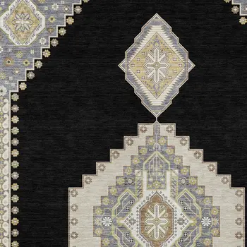 8' X 10' Black Gold And Gray Oriental Washable Indoor Outdoor Area Rug