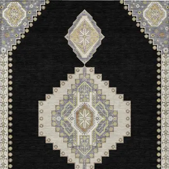 9' X 12' Black Gold And Gray Oriental Washable Indoor Outdoor Area Rug
