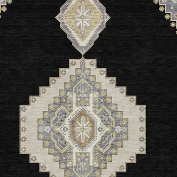 9' X 12' Black Gold And Gray Oriental Washable Indoor Outdoor Area Rug
