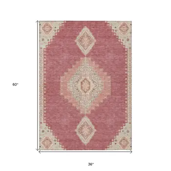 3' X 5' Blush Gray And Beige Oriental Washable Indoor Outdoor Area Rug