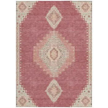 5' X 8' Blush Gray And Beige Oriental Washable Indoor Outdoor Area Rug