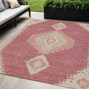 5' X 8' Blush Gray And Beige Oriental Washable Indoor Outdoor Area Rug