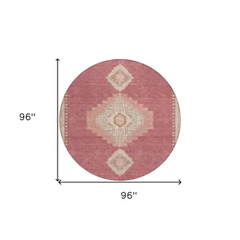 8' Blush Gray And Beige Round Oriental Washable Indoor Outdoor Area Rug