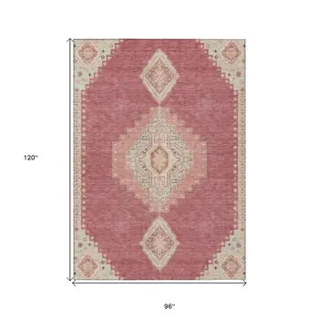 8' X 10' Blush Gray And Beige Oriental Washable Indoor Outdoor Area Rug
