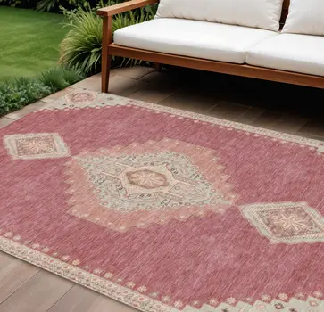 8' X 10' Blush Gray And Beige Oriental Washable Indoor Outdoor Area Rug
