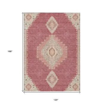 10' X 14' Blush Gray And Beige Oriental Washable Indoor Outdoor Area Rug