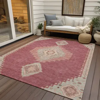 10' X 14' Blush Gray And Beige Oriental Washable Indoor Outdoor Area Rug