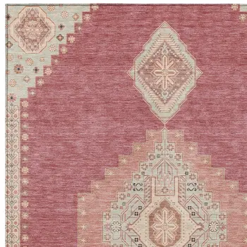 10' X 14' Blush Gray And Beige Oriental Washable Indoor Outdoor Area Rug