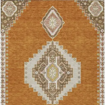 5' X 8' Copper Brown And Ivory Oriental Washable Indoor Outdoor Area Rug