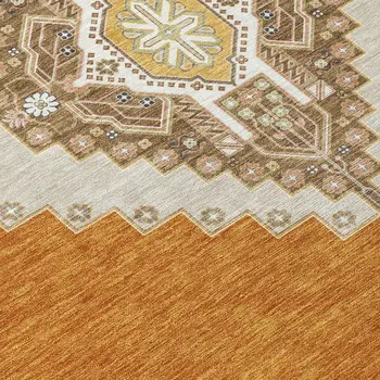 5' X 8' Copper Brown And Ivory Oriental Washable Indoor Outdoor Area Rug