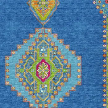 3' X 5' Denim Blue Red And Green Oriental Washable Indoor Outdoor Area Rug