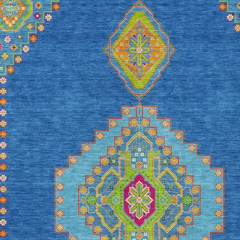 8' X 10' Denim Blue Red And Green Oriental Washable Indoor Outdoor Area Rug