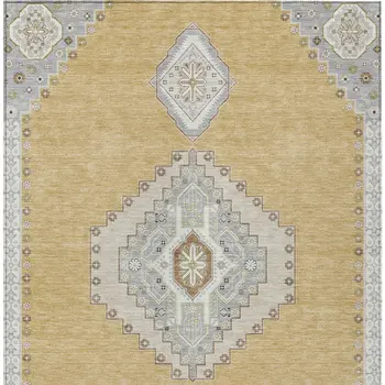 5' X 8' Gold Gray And Ivory Oriental Washable Indoor Outdoor Area Rug