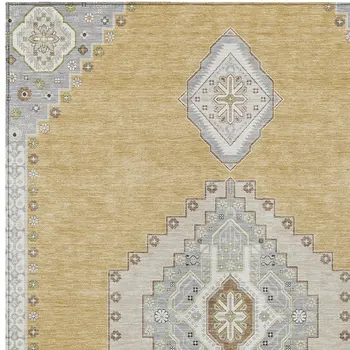 5' X 8' Gold Gray And Ivory Oriental Washable Indoor Outdoor Area Rug