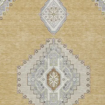 9' X 12' Gold Gray And Ivory Oriental Washable Indoor Outdoor Area Rug