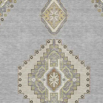 3' X 5' Gray Beige And Ivory Oriental Washable Indoor Outdoor Area Rug