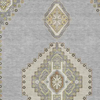9' X 12' Gray Beige And Ivory Oriental Washable Indoor Outdoor Area Rug