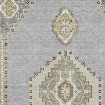 10' X 14' Gray Beige And Ivory Oriental Washable Indoor Outdoor Area Rug