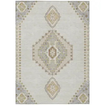 3' X 5' Ivory Gray And Brown Oriental Washable Indoor Outdoor Area Rug