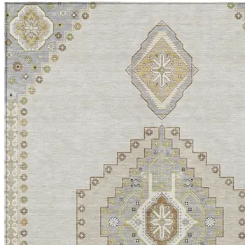 3' X 5' Ivory Gray And Brown Oriental Washable Indoor Outdoor Area Rug