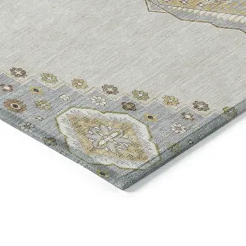 3' X 5' Ivory Gray And Brown Oriental Washable Indoor Outdoor Area Rug