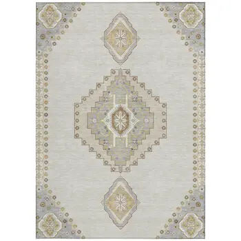 3' X 5' Ivory Gray And Brown Oriental Washable Indoor Outdoor Area Rug