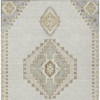 10' X 14' Ivory Gray And Brown Oriental Washable Indoor Outdoor Area Rug