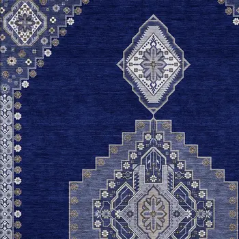 8' X 10' Navy Blue Gray And Brown Oriental Washable Indoor Outdoor Area Rug