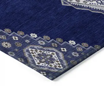8' X 10' Navy Blue Gray And Brown Oriental Washable Indoor Outdoor Area Rug