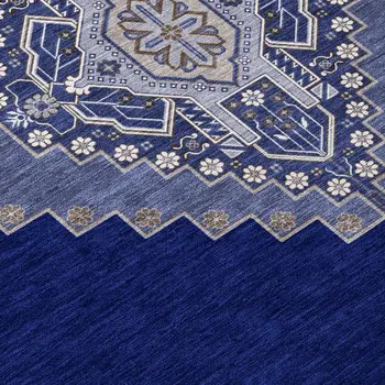 10' X 14' Navy Blue Gray And Brown Oriental Washable Indoor Outdoor Area Rug