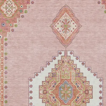 10' X 14' Pink Green And Ivory Oriental Washable Indoor Outdoor Area Rug