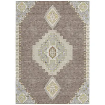 3' X 5' Taupe Gray And Ivory Oriental Washable Indoor Outdoor Area Rug