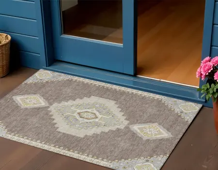 3' X 5' Taupe Gray And Ivory Oriental Washable Indoor Outdoor Area Rug