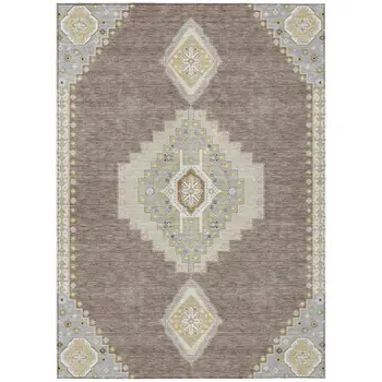 9' X 12' Taupe Gray And Ivory Oriental Washable Indoor Outdoor Area Rug