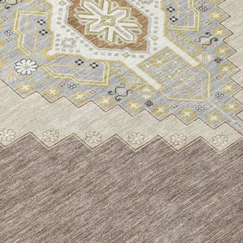 9' X 12' Taupe Gray And Ivory Oriental Washable Indoor Outdoor Area Rug