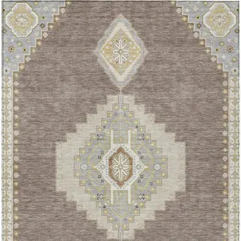10' X 14' Taupe Gray And Ivory Oriental Washable Indoor Outdoor Area Rug