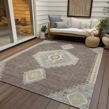10' X 14' Taupe Gray And Ivory Oriental Washable Indoor Outdoor Area Rug