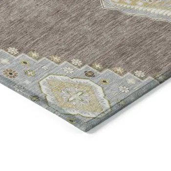 10' X 14' Taupe Gray And Ivory Oriental Washable Indoor Outdoor Area Rug